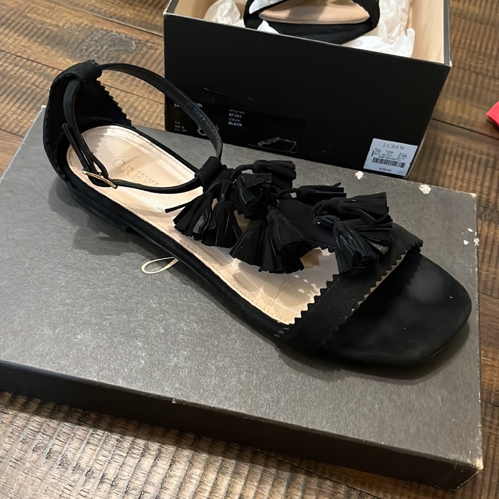 J. Crew - Black Suede Tassel Sandals - Style No. E7285 - Women’s Size 8.5 - Picture 11 of 12